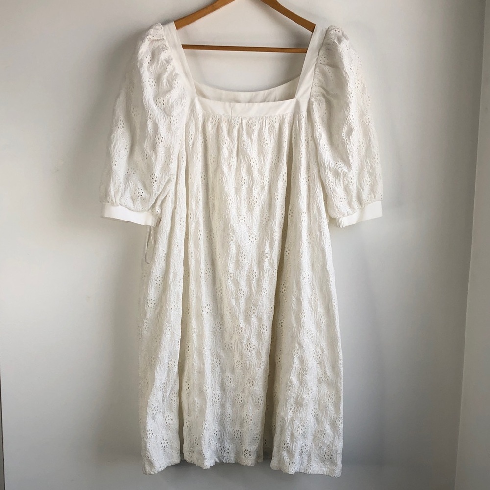 Maeve Anthropologie White Eyelet Puff-Sleeve Square-Neck Dress - Picture 4 of 14